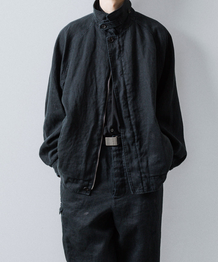 【ssstein】HEAVY LINEN HERRINGBONE ZIP JACKET - BLACK