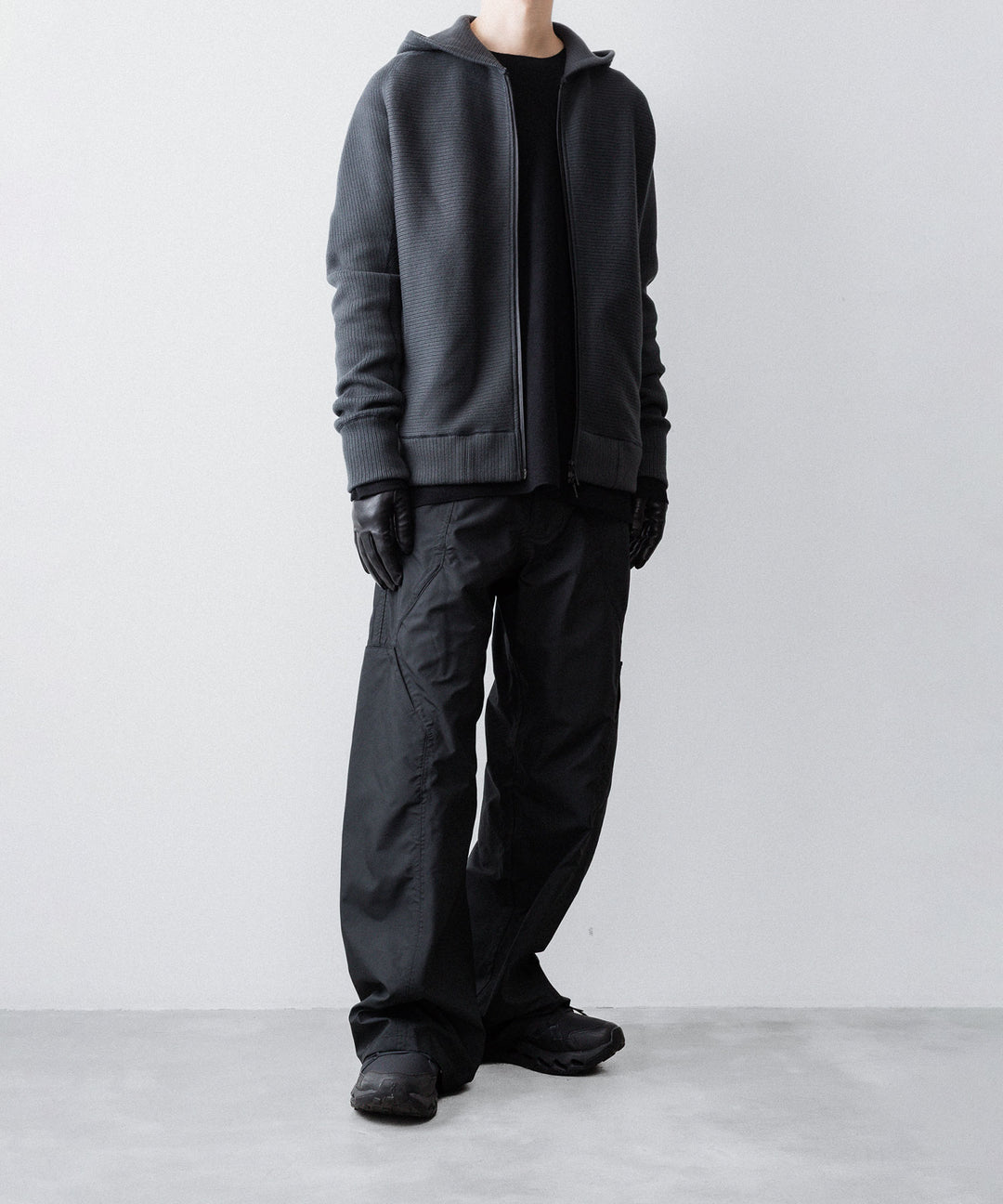 【OPPOSE DUALITY】ZIP UP RIB HOODIE - BLACK