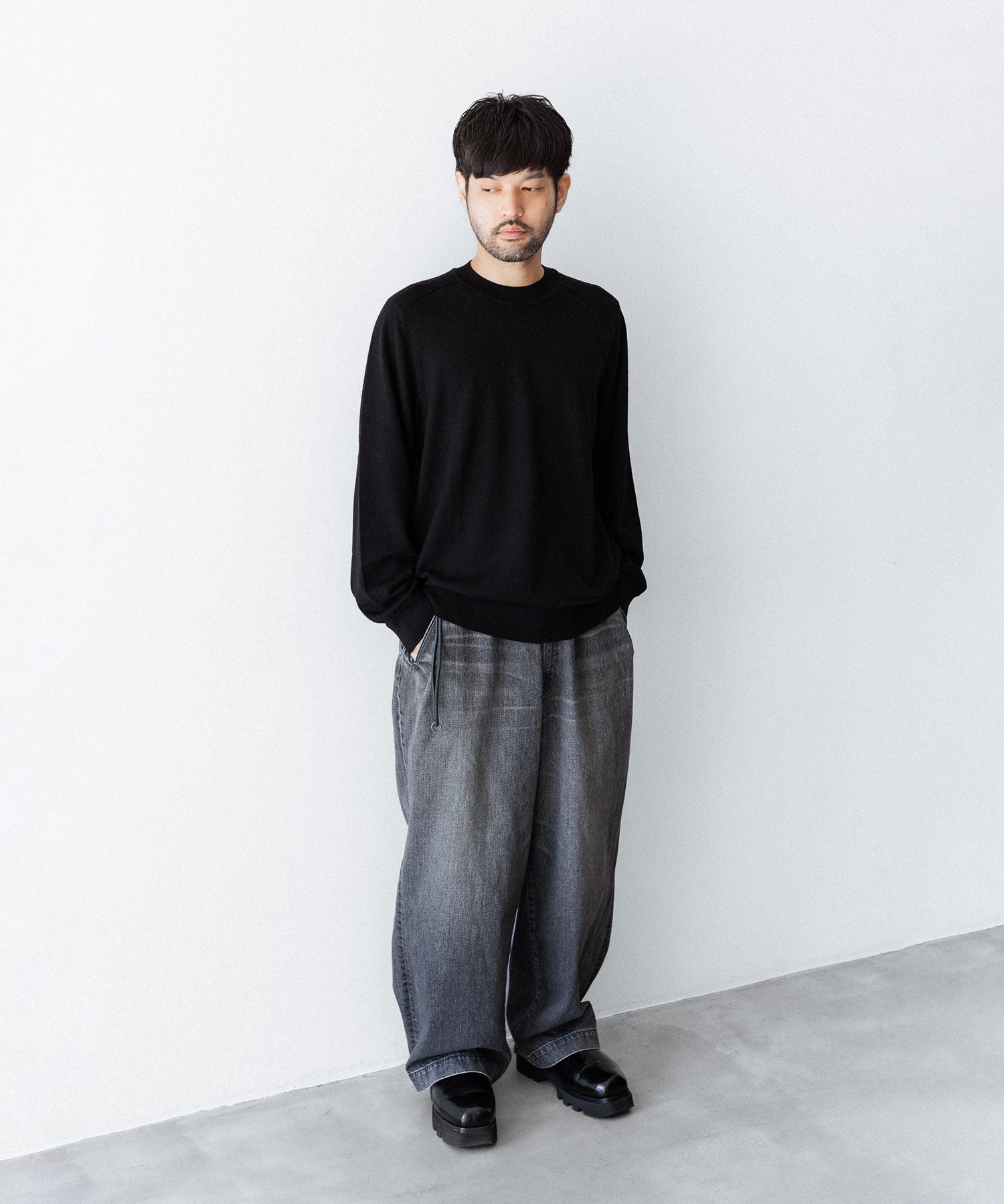 ANTHEM A アンセムエーのWASHED DENIM NO-BRAINER PANTSのBLACK 公式通販サイトsession福岡セレクトショップ