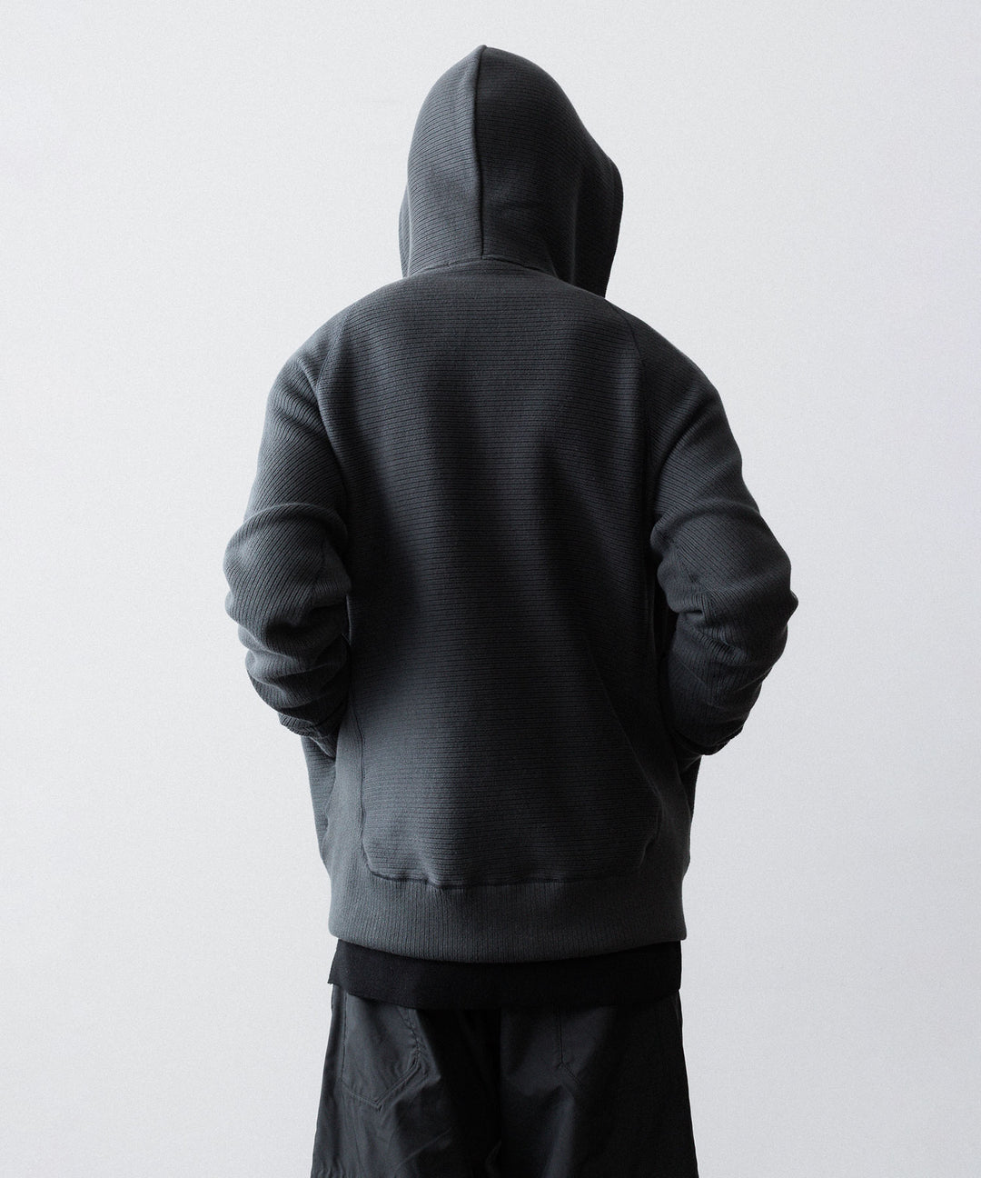 【OPPOSE DUALITY】ZIP UP RIB HOODIE - BLACK