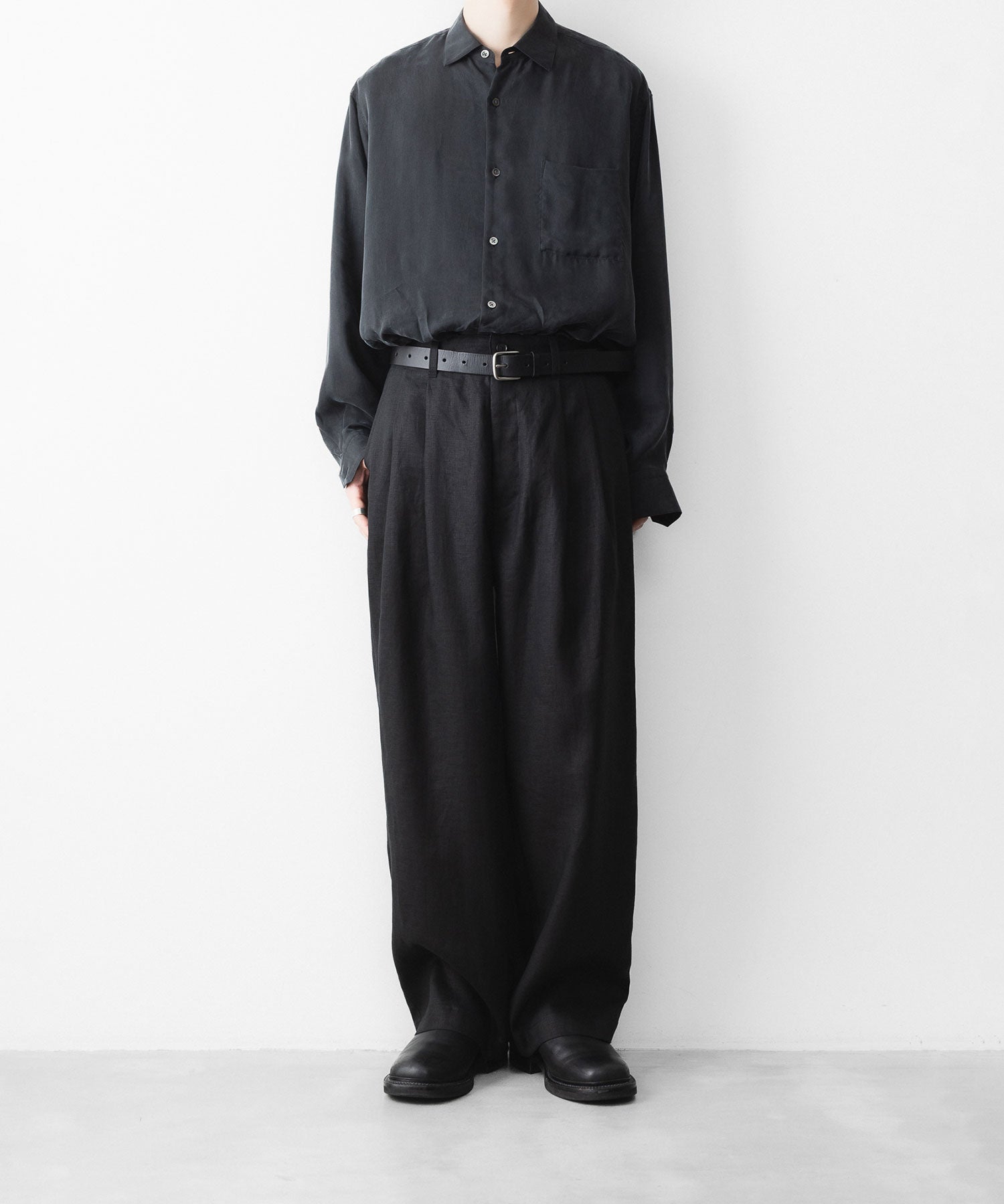 ssstein / シュタイン】LIGHT LINEN WIDE EASY TROUSERS - BLACK