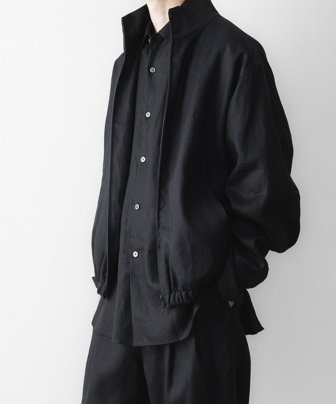 ssstein(シュタイン)の LIGHT LINEN SHIRRED LIGHT ZIP JACKET - BLACKの公式通販サイトsession福岡セレクトショップ
