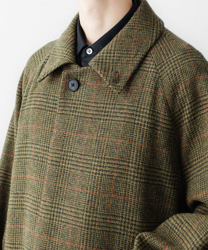 【ssstein】BRITISH TWEED RAGLAN SLEEVE BALMACAAN COAT - TWEED CHECK