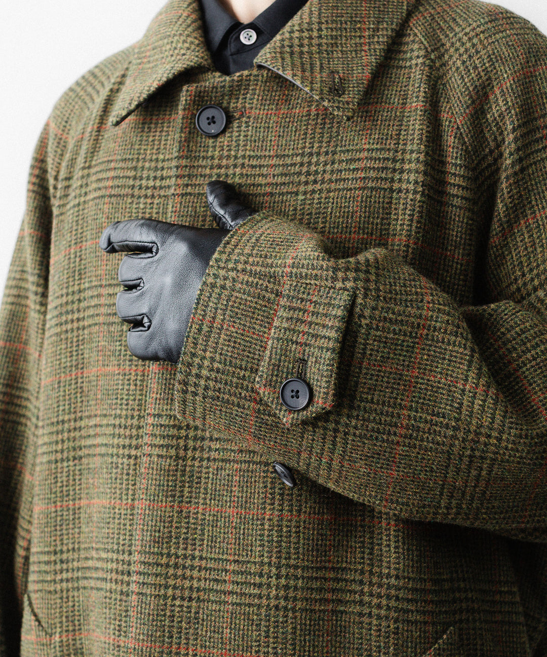 【ssstein】BRITISH TWEED RAGLAN SLEEVE BALMACAAN COAT - TWEED CHECK
