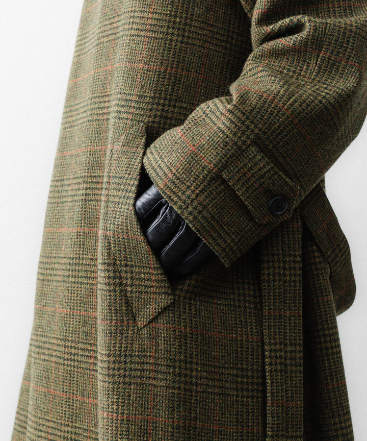 【ssstein】BRITISH TWEED RAGLAN SLEEVE BALMACAAN COAT - TWEED CHECK