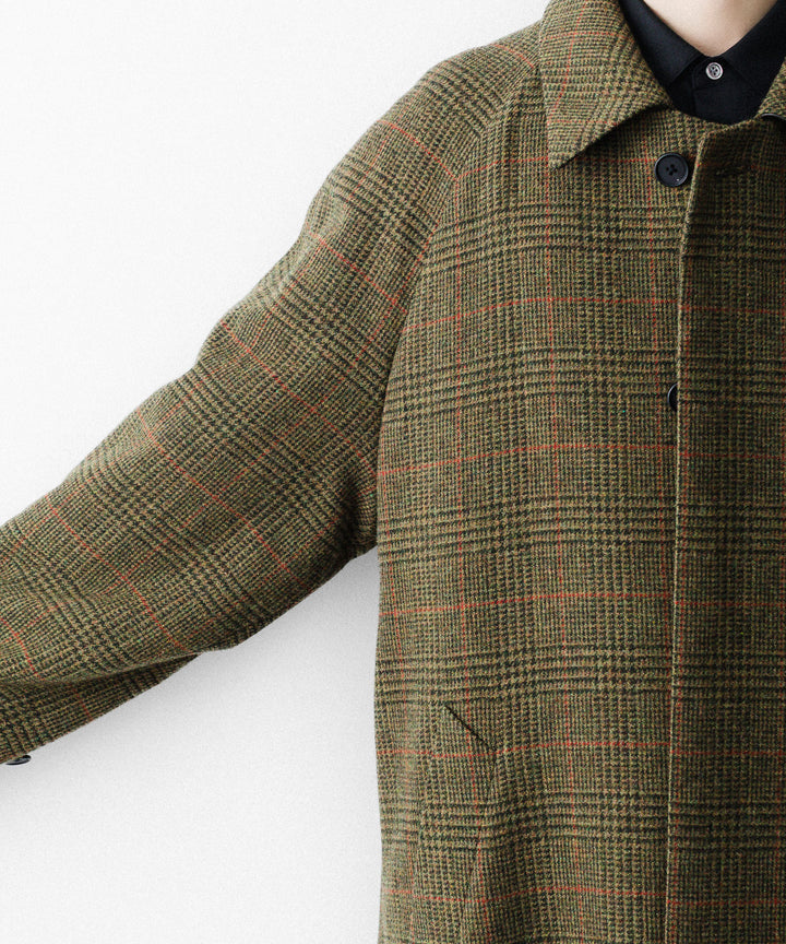 【ssstein】BRITISH TWEED RAGLAN SLEEVE BALMACAAN COAT - TWEED CHECK
