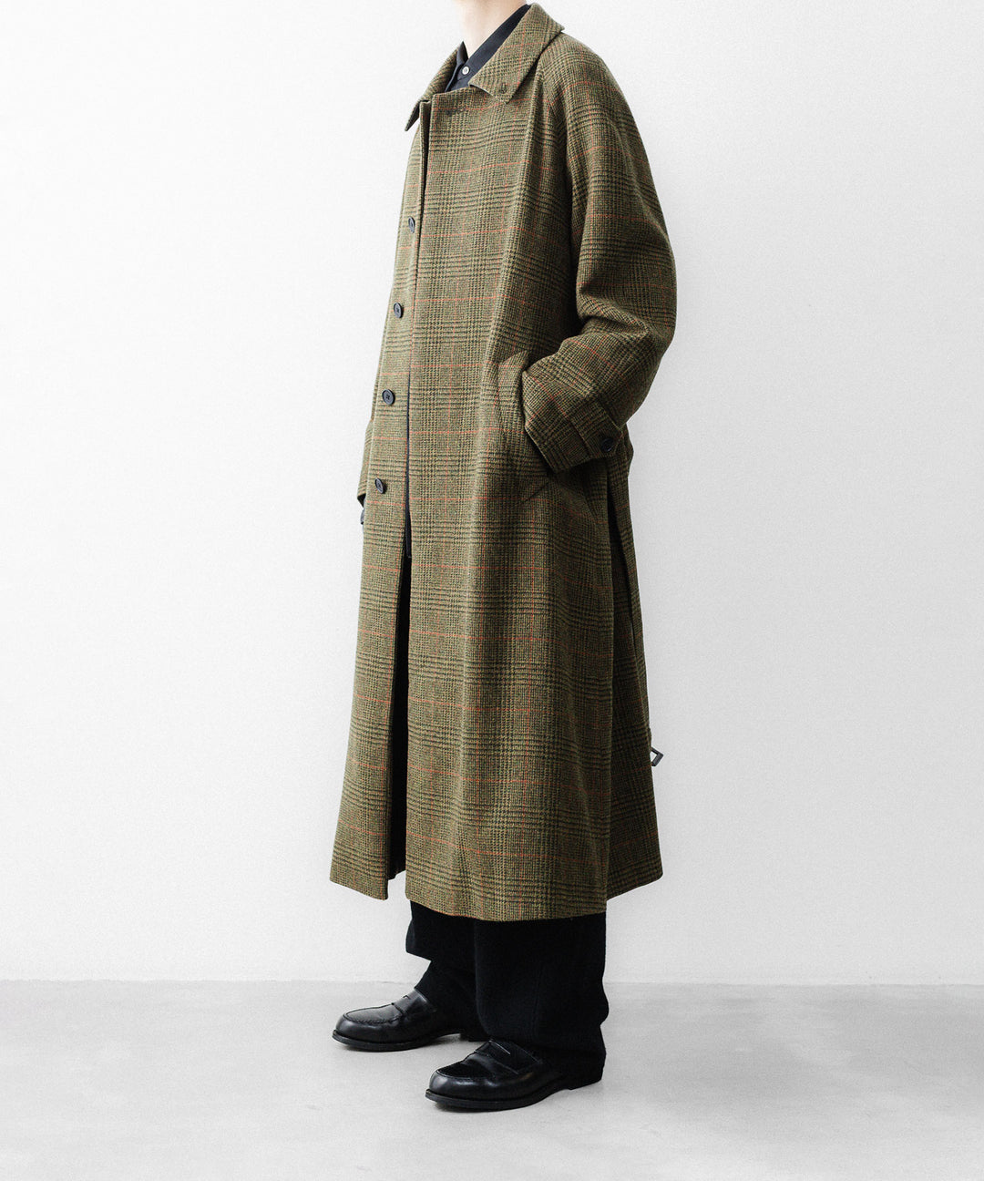 【ssstein】BRITISH TWEED RAGLAN SLEEVE BALMACAAN COAT - TWEED CHECK