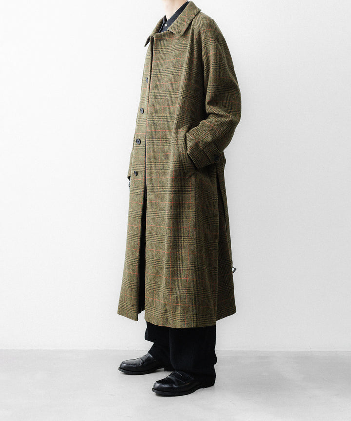 【ssstein】BRITISH TWEED RAGLAN SLEEVE BALMACAAN COAT - TWEED CHECK