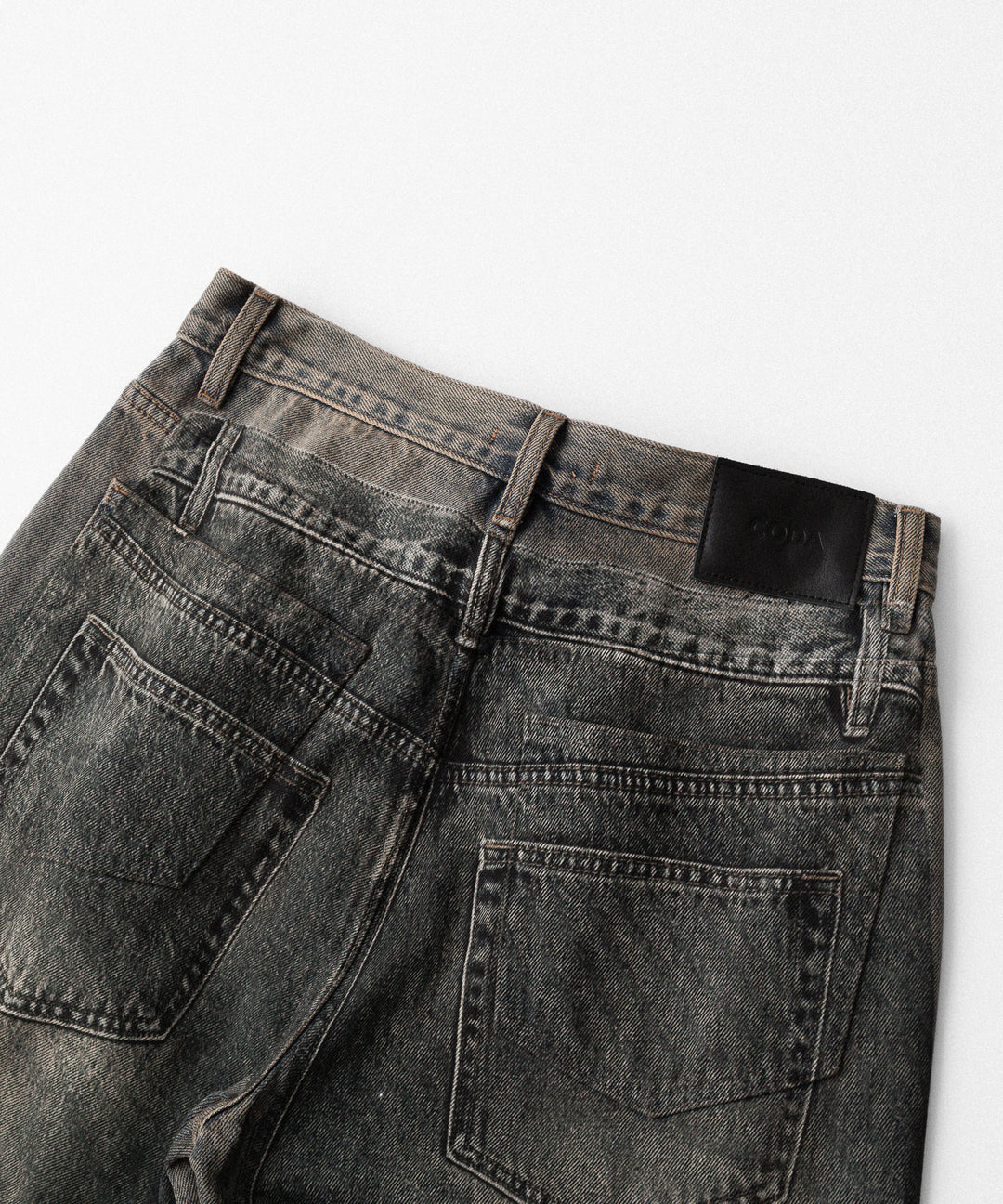 【CODA】GREY ACID WASHED DUAL EXPOSURE BREAK CUT FLARED JEANS - GREY ACID WASHED