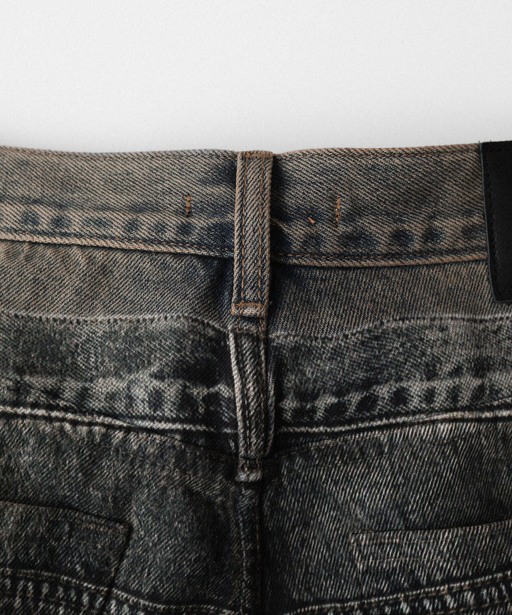 【CODA】GREY ACID WASHED DUAL EXPOSURE BREAK CUT FLARED JEANS - GREY ACID WASHED
