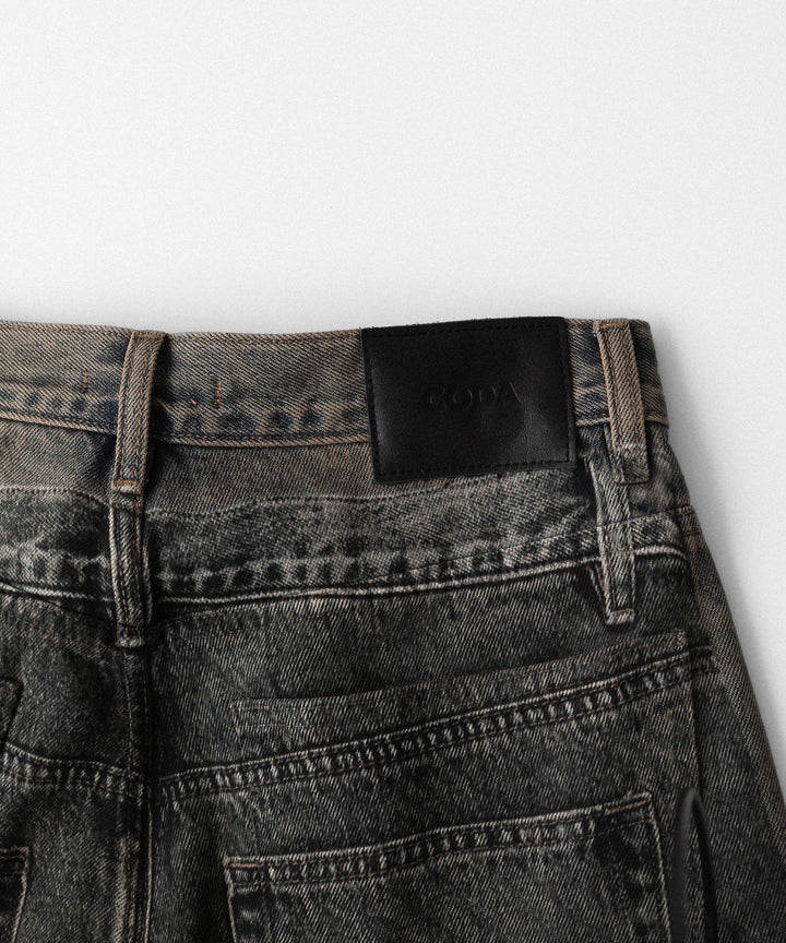 【CODA】GREY ACID WASH DUAL EXPOSURE BREAK CUT FLARED JEANS - GREY ACID WASH