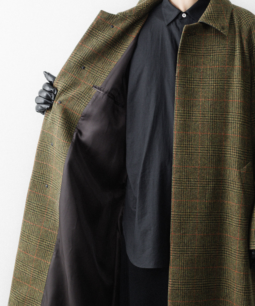 【ssstein】BRITISH TWEED RAGLAN SLEEVE BALMACAAN COAT - TWEED CHECK