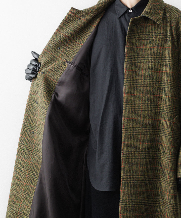 【ssstein】BRITISH TWEED RAGLAN SLEEVE BALMACAAN COAT - TWEED CHECK