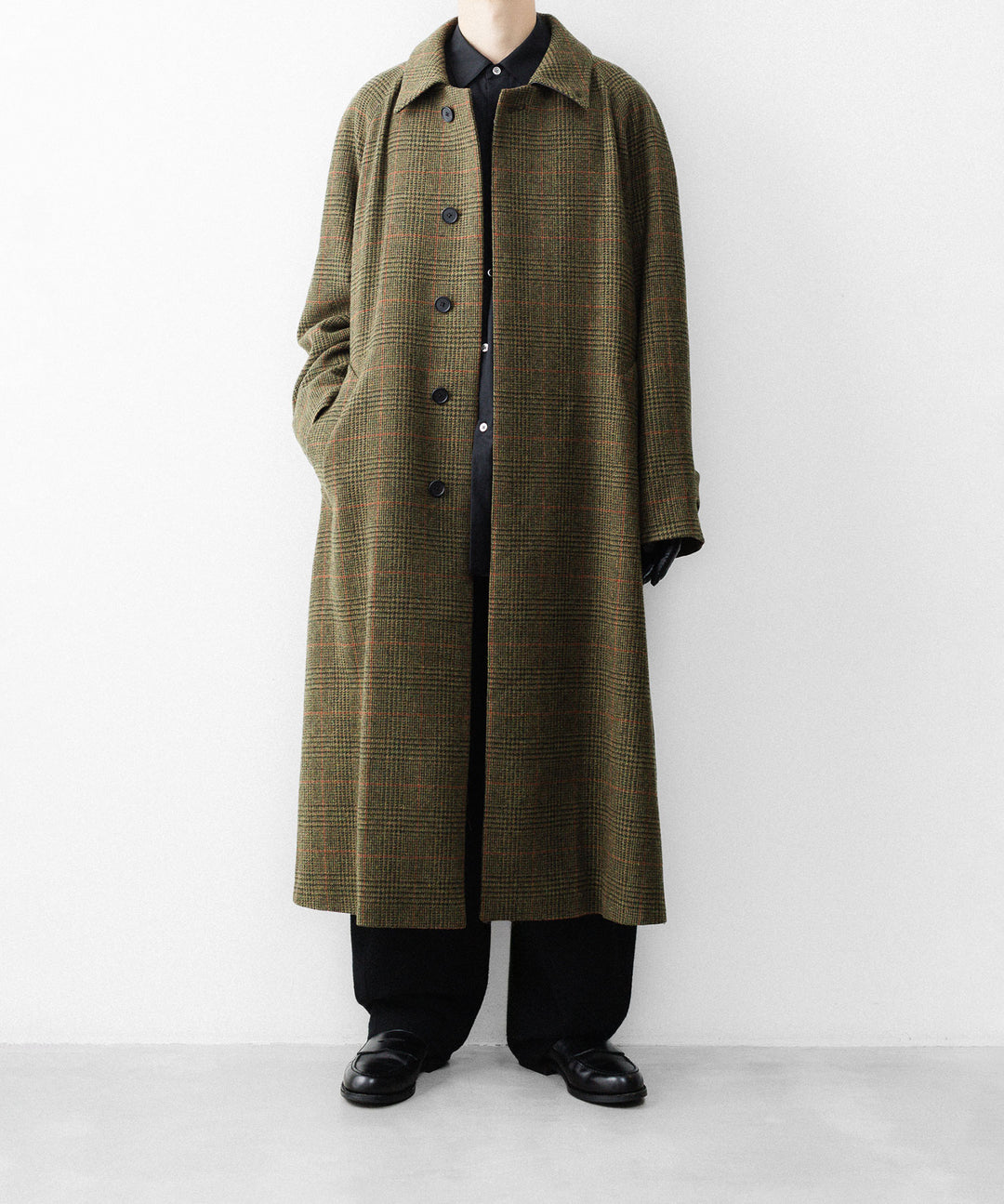 【ssstein】BRITISH TWEED RAGLAN SLEEVE BALMACAAN COAT - TWEED CHECK