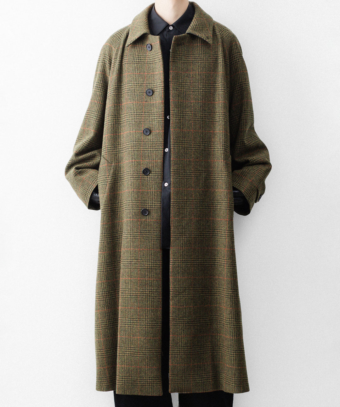 【ssstein】BRITISH TWEED RAGLAN SLEEVE BALMACAAN COAT - TWEED CHECK