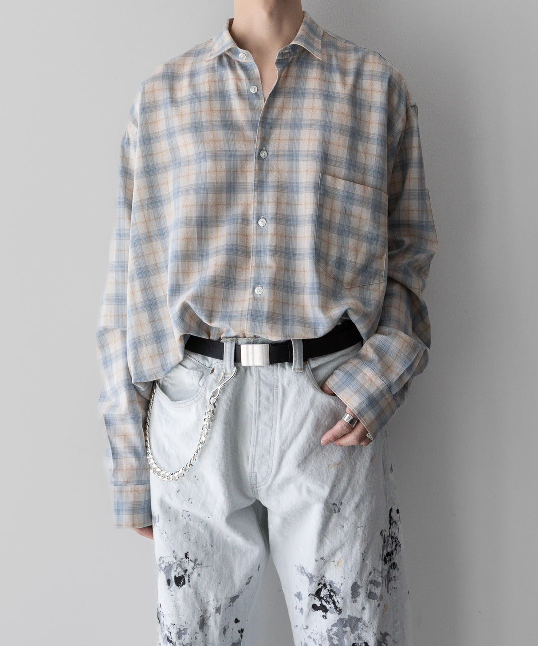 【INTÉRIM】インテリムのSUPIMA WOOL CHECK REGULAR COLLAR SHIRTS - BLUE 公式通販サイトsession福岡セレクトショップ