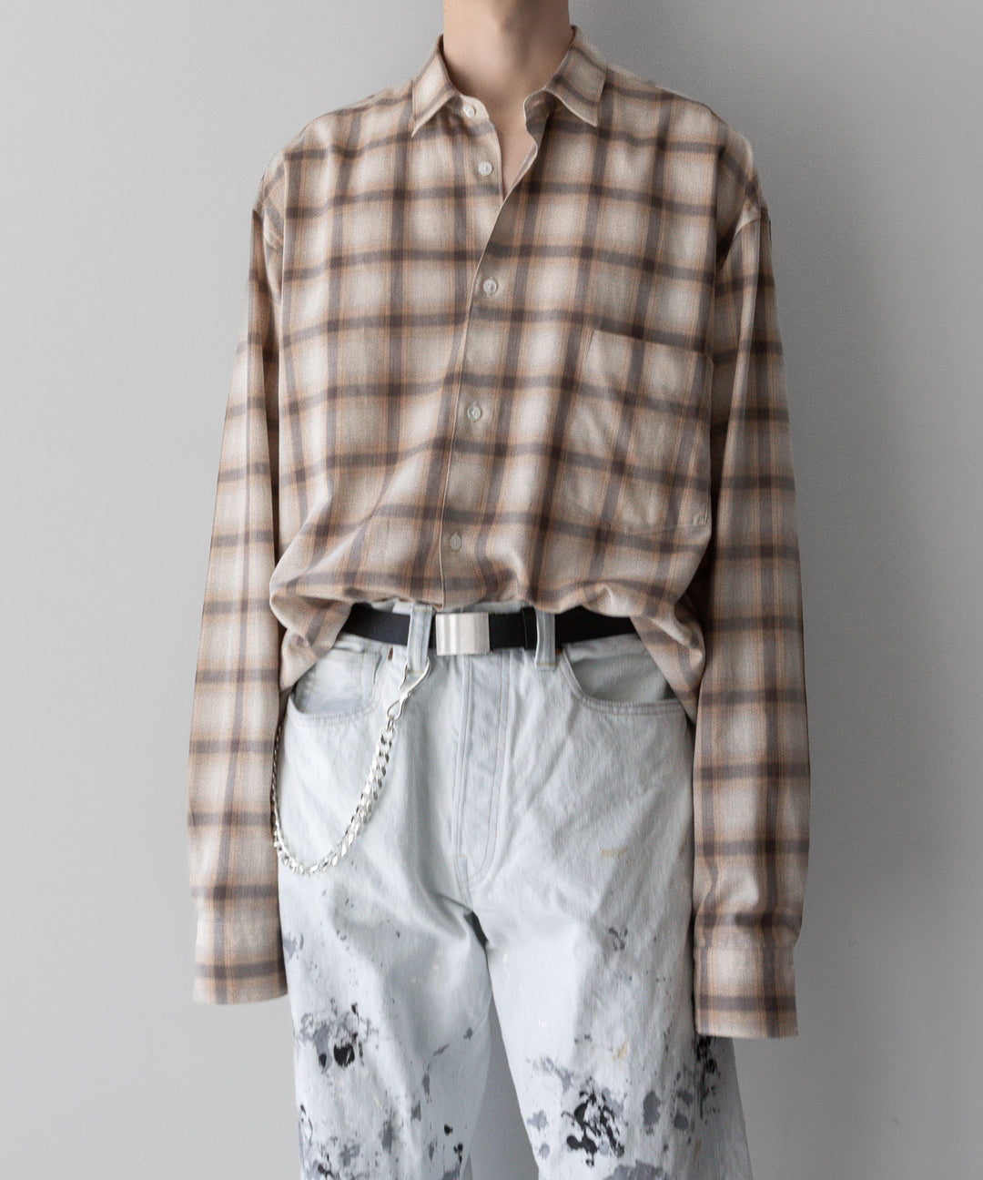 【INTÉRIM】インテリムのSUPIMA WOOL CHECK REGULAR COLLAR SHIRT - BROWN公式通販サイトsession福岡セレクトショップ
