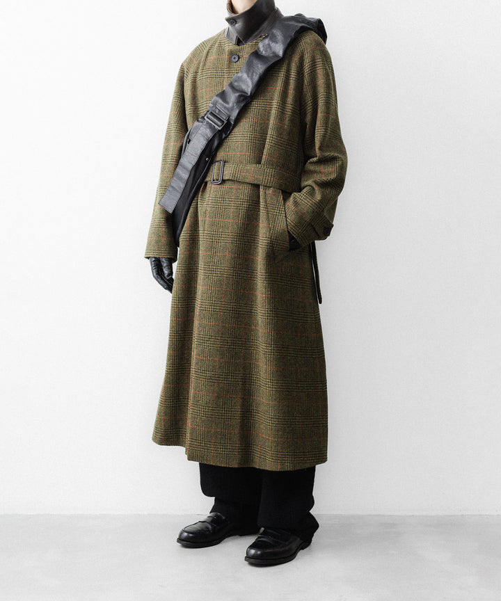 【ssstein】BRITISH TWEED RAGLAN SLEEVE BALMACAAN COAT - TWEED CHECK