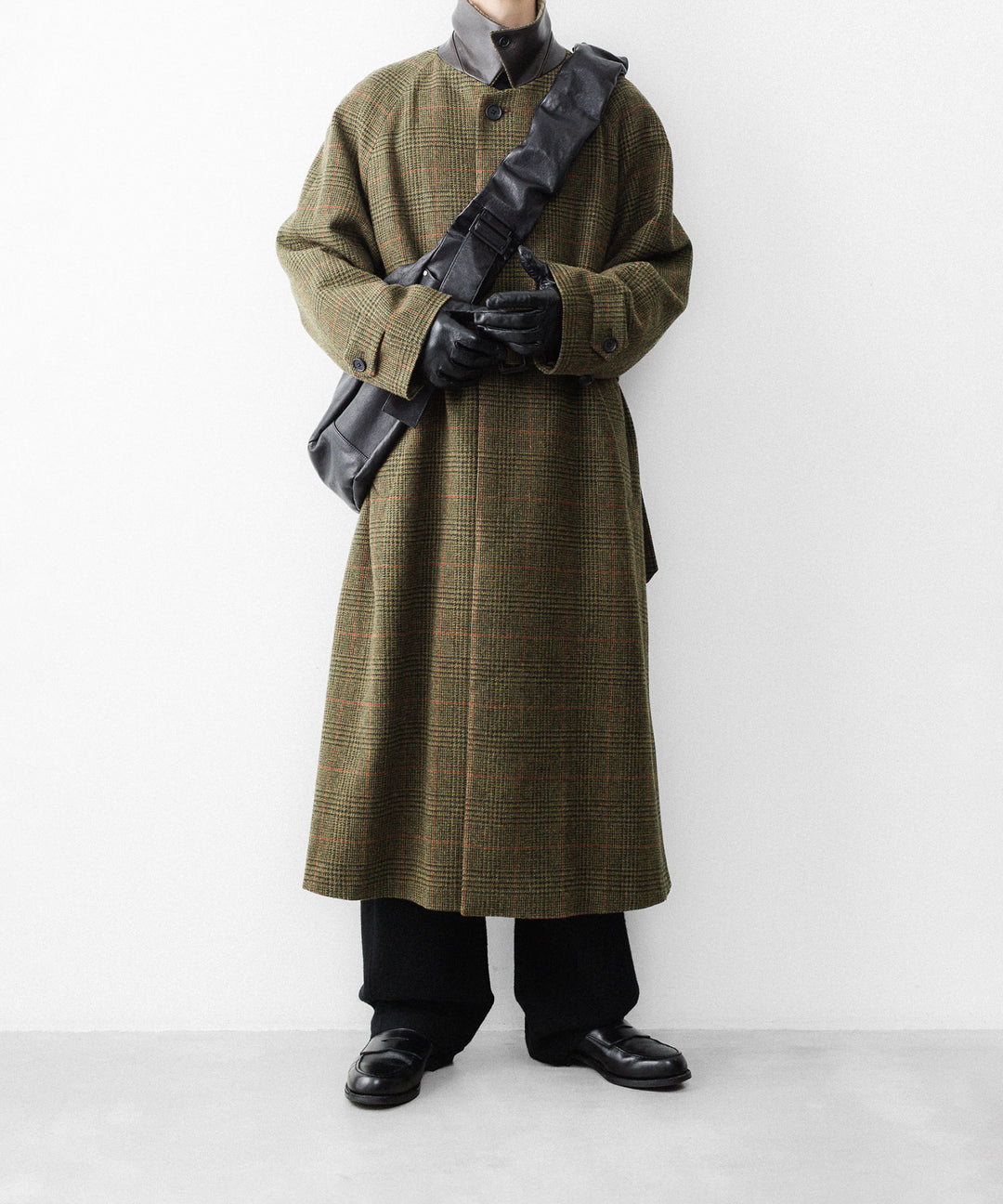 【ssstein】BRITISH TWEED RAGLAN SLEEVE BALMACAAN COAT - TWEED CHECK