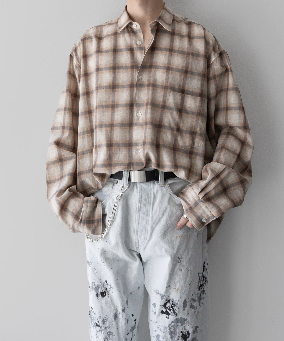 【INTÉRIM】インテリムのSUPIMA WOOL CHECK REGULAR COLLAR SHIRT - BROWN公式通販サイトsession福岡セレクトショップ