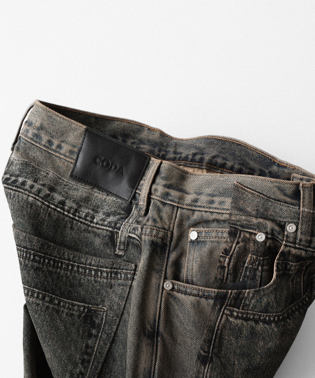 【CODA】GREY ACID WASHED DUAL EXPOSURE BREAK CUT FLARED JEANS - GREY ACID WASHED