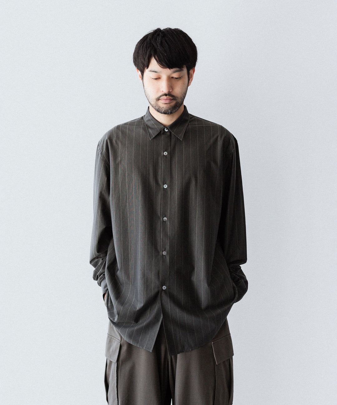 KANEMASA PHIL.-カネマサフィル46G MODEST STRIPE SHIRTのGREY公式通販サイトsession福岡セレクトショップ