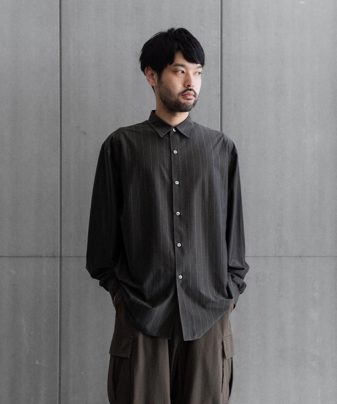 KANEMASA PHIL.-カネマサフィル46G MODEST STRIPE SHIRTのGREY公式通販サイトsession福岡セレクトショップ