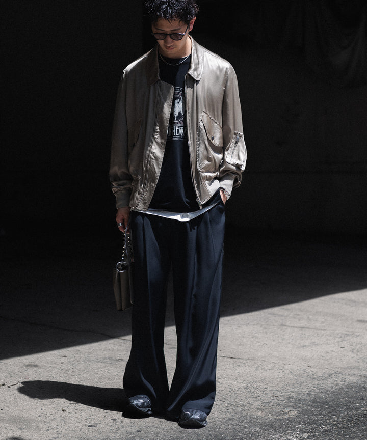 【ANTHEM A】SILKY VISCOSE 2TUCK FLARE EASY PANTS - BLACK