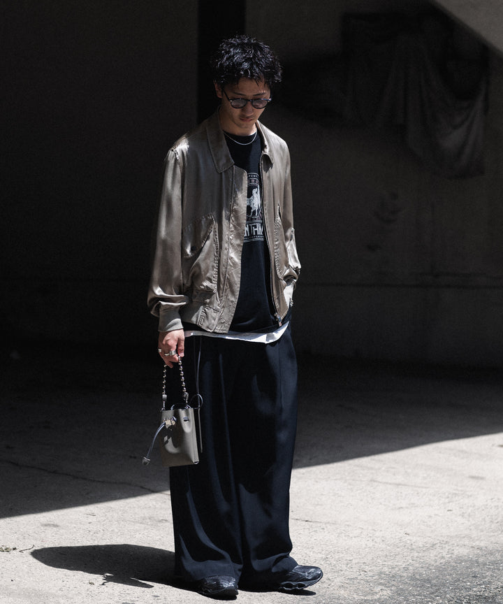【ANTHEM A】SILKY VISCOSE 2TUCK FLARE EASY PANTS - BLACK