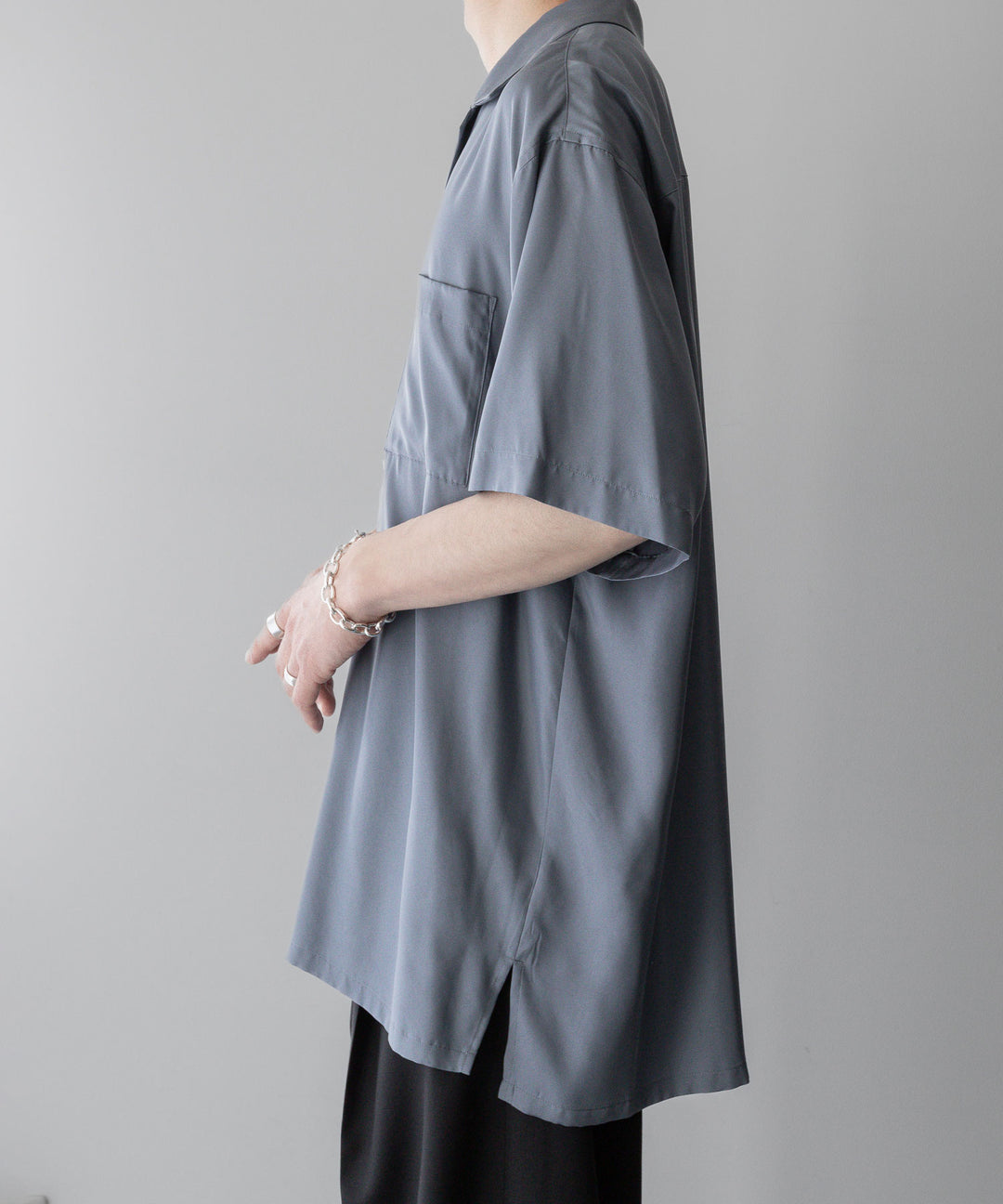 ssstein stein(シュタイン)のOVERSIZED CUPRO OPEN COLLAR SS SHIRTのBLUE GREY公式通販サイトsession福岡セレクトショップ