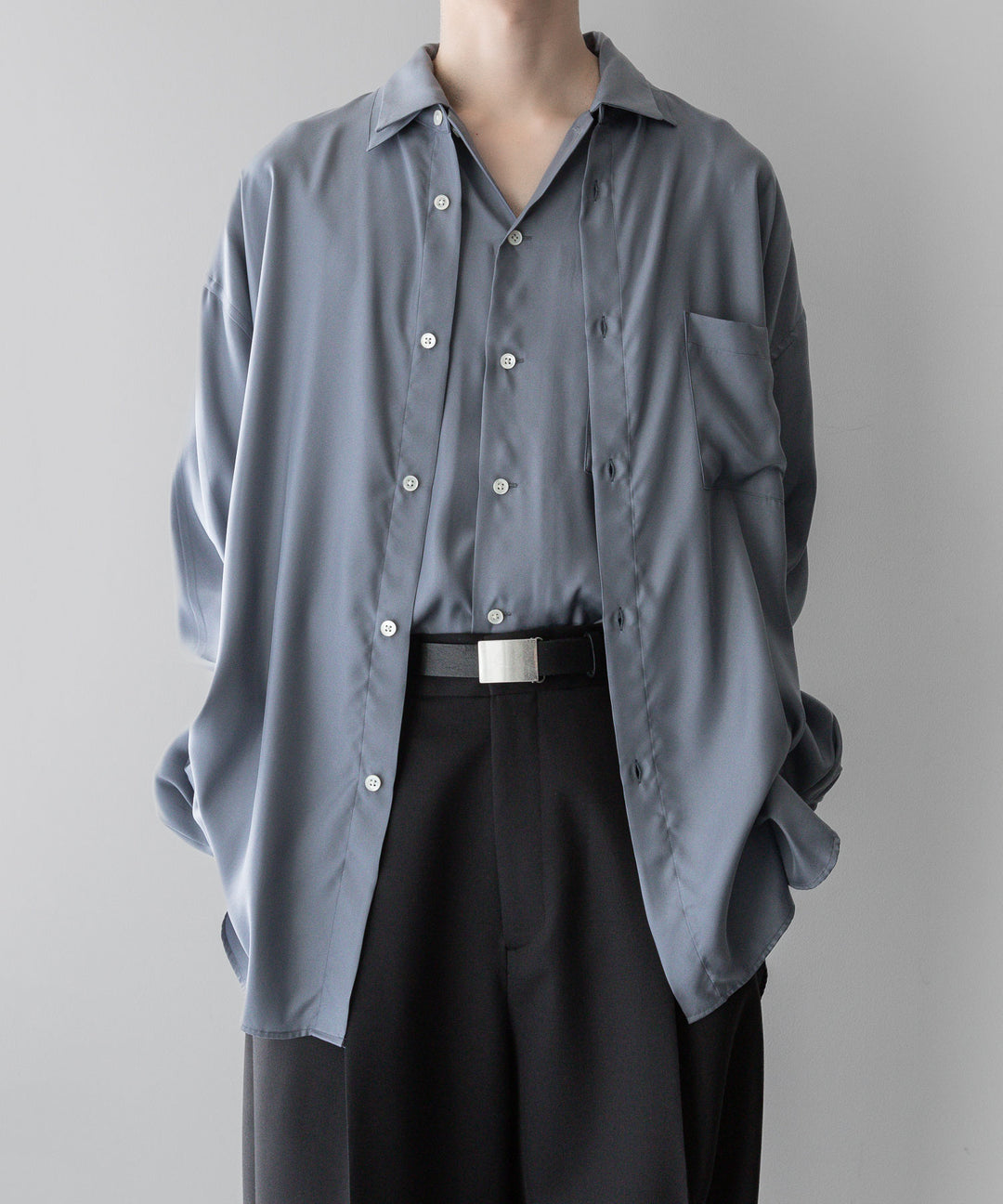 ssstein stein(シュタイン)のOVERSIZED CUPRO OPEN COLLAR SS SHIRTのBLUE GREY公式通販サイトsession福岡セレクトショップ