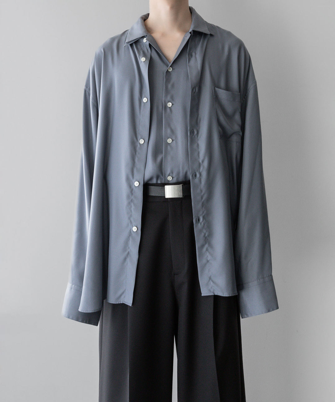 ssstein stein(シュタイン)のOVERSIZED CUPRO OPEN COLLAR SS SHIRTのBLUE GREY公式通販サイトsession福岡セレクトショップ