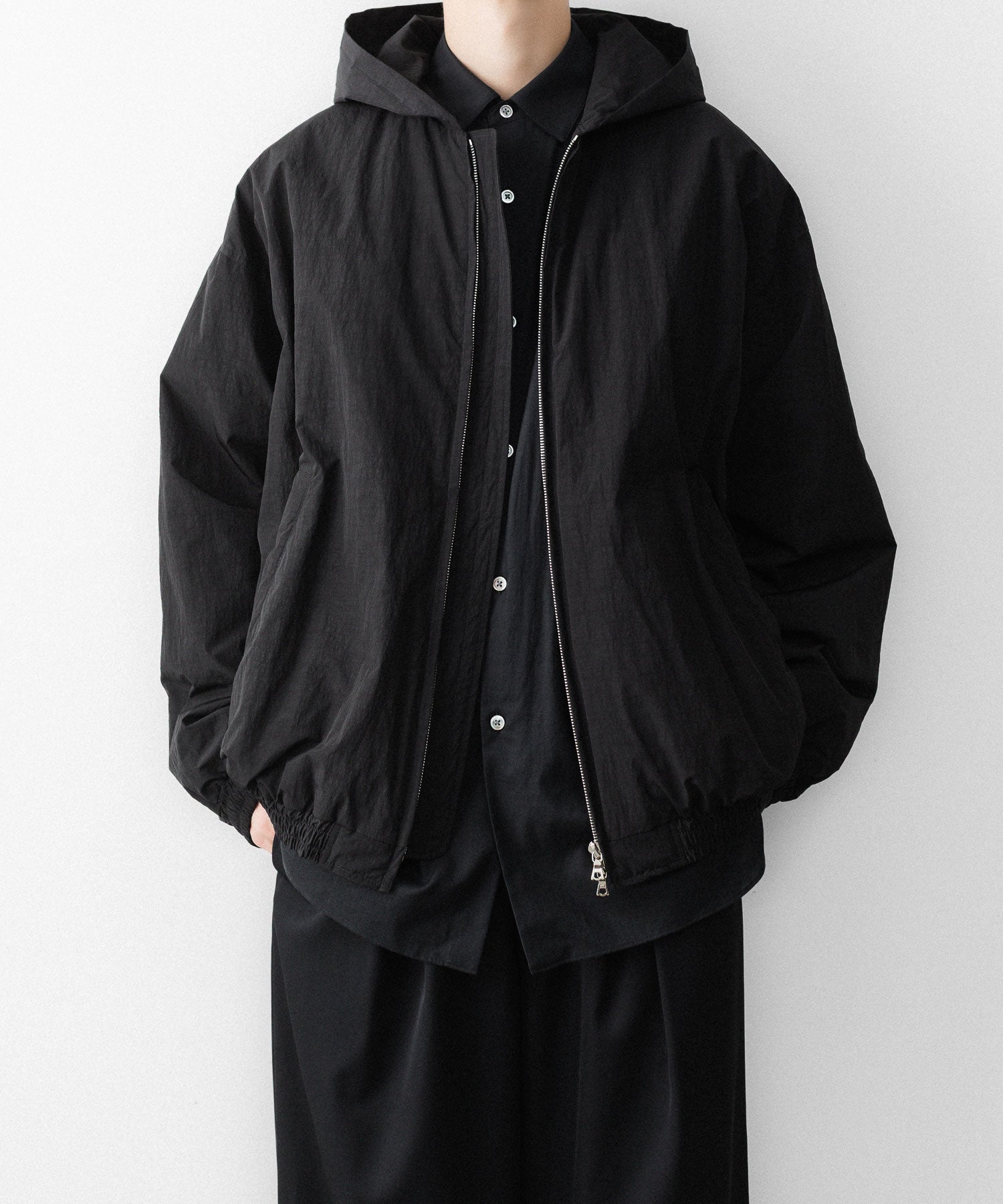 ssstein / シュタイン】WINDPROOF NYLON PADDED HOOD JACKET - BLACK