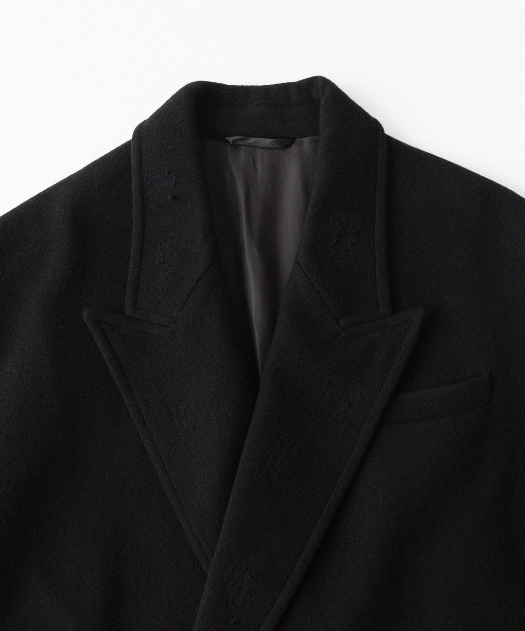 【CODA】BLACK WOOL CUT OUT DISTRESSED DORIAN COAT - BLACK