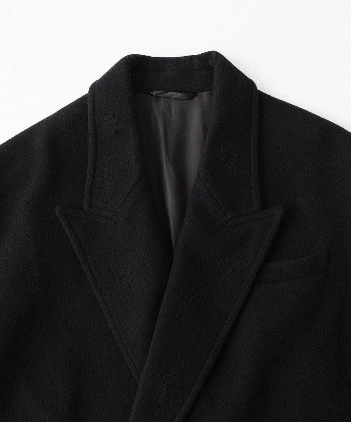 【CODA】BLACK WOOL CUT OUT DISTRESSED DORIAN COAT - BLACK
