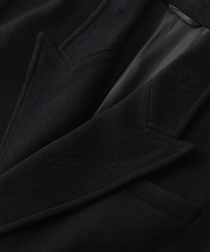 【CODA】BLACK WOOL CUT OUT DISTRESSED DORIAN COAT - BLACK