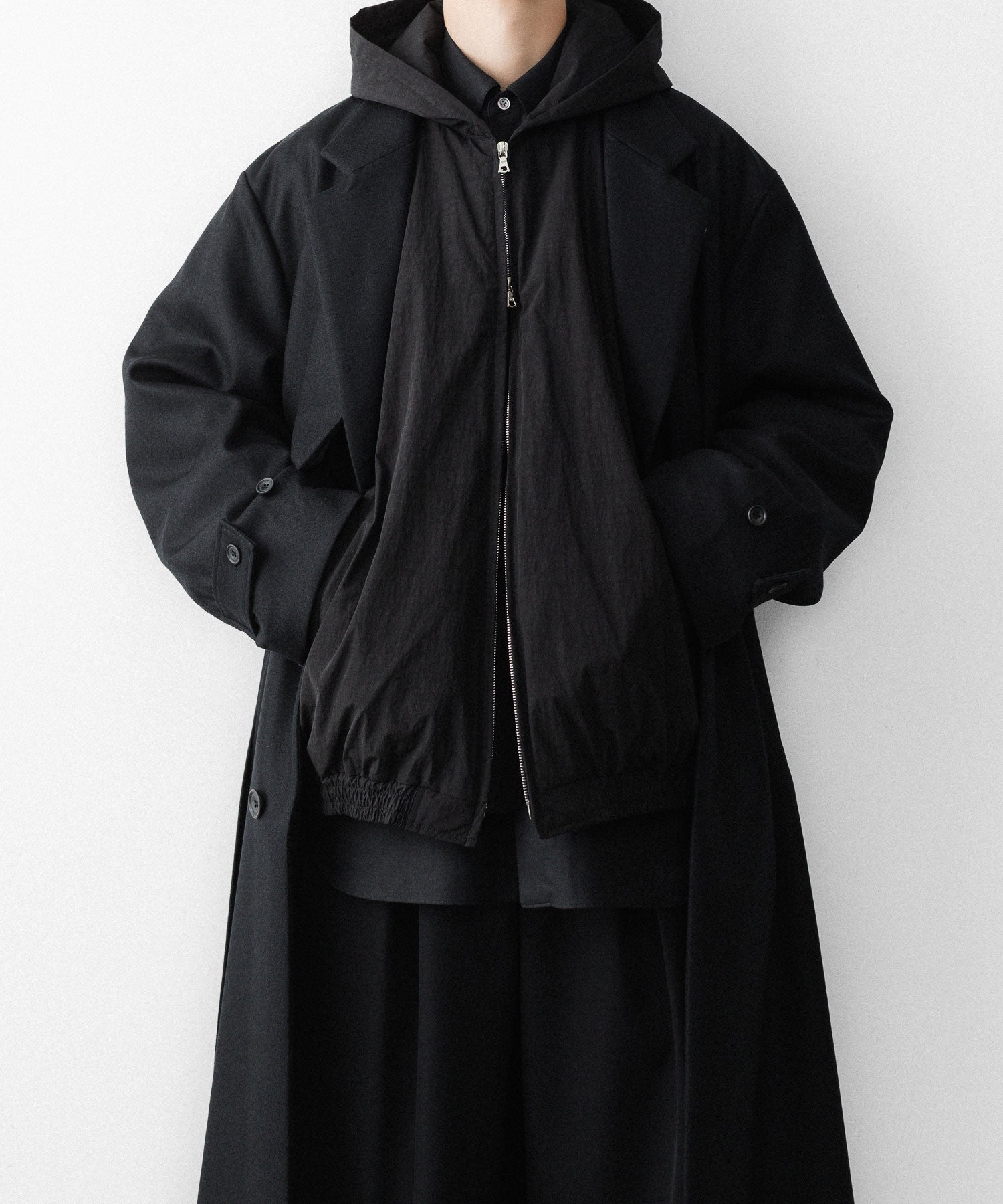 ssstein / シュタイン】WINDPROOF NYLON PADDED HOOD JACKET - BLACK