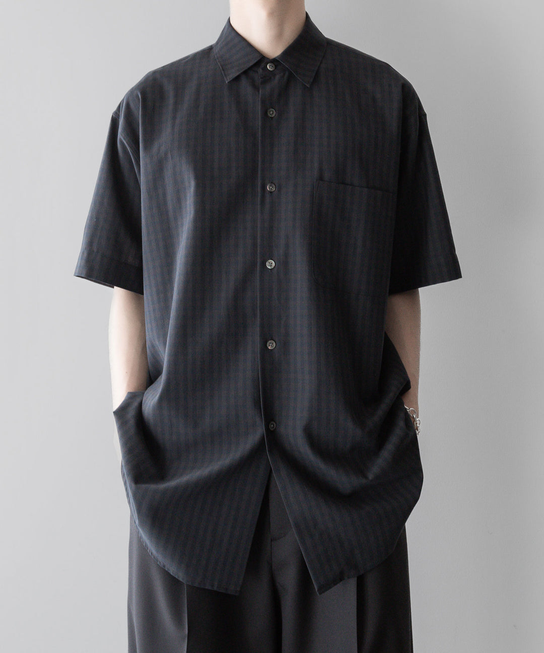 【stein】OVERSIZED SS SHIRT - GINGHAM( CHARCOAL )
