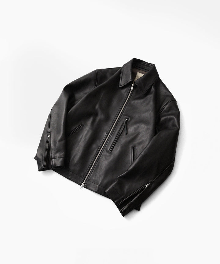 【ANTHEM A】BUFFALO CARF MINIMAL RIDING JACKET - BLACK