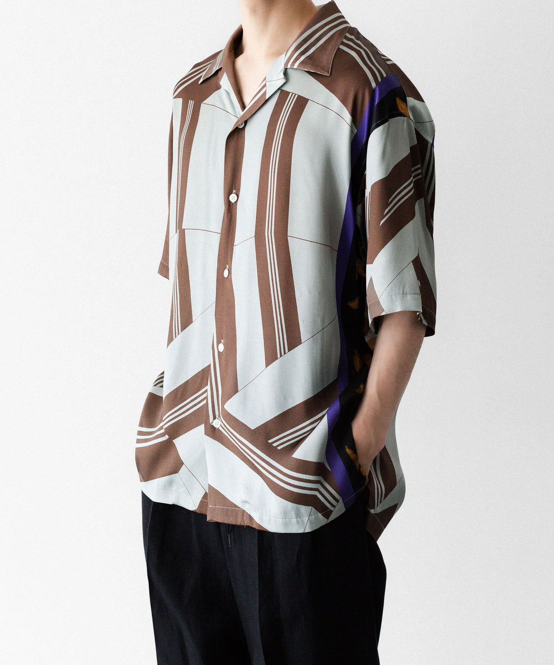 ANTHEM A-アンセムエーのCOLLAGE PRINTED OPEN COLLAR SHIRTのSAGE GREENの公式通販サイトsession福岡セレクトショップ