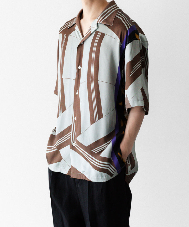 ANTHEM A-アンセムエーのCOLLAGE PRINTED OPEN COLLAR SHIRTのSAGE GREENの公式通販サイトsession福岡セレクトショップ