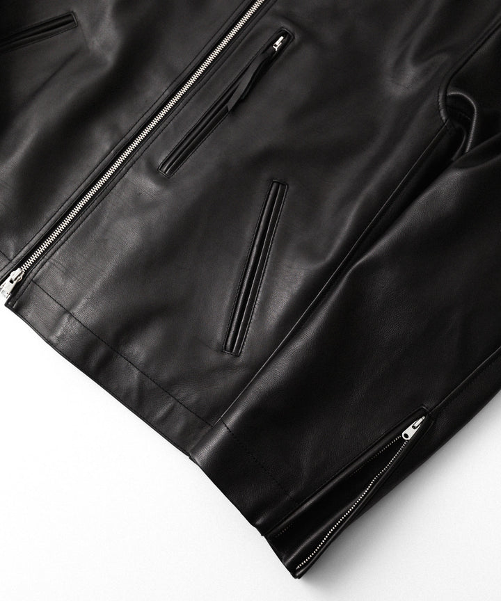 【ANTHEM A】BUFFALO CARF MINIMAL RIDING JACKET - BLACK