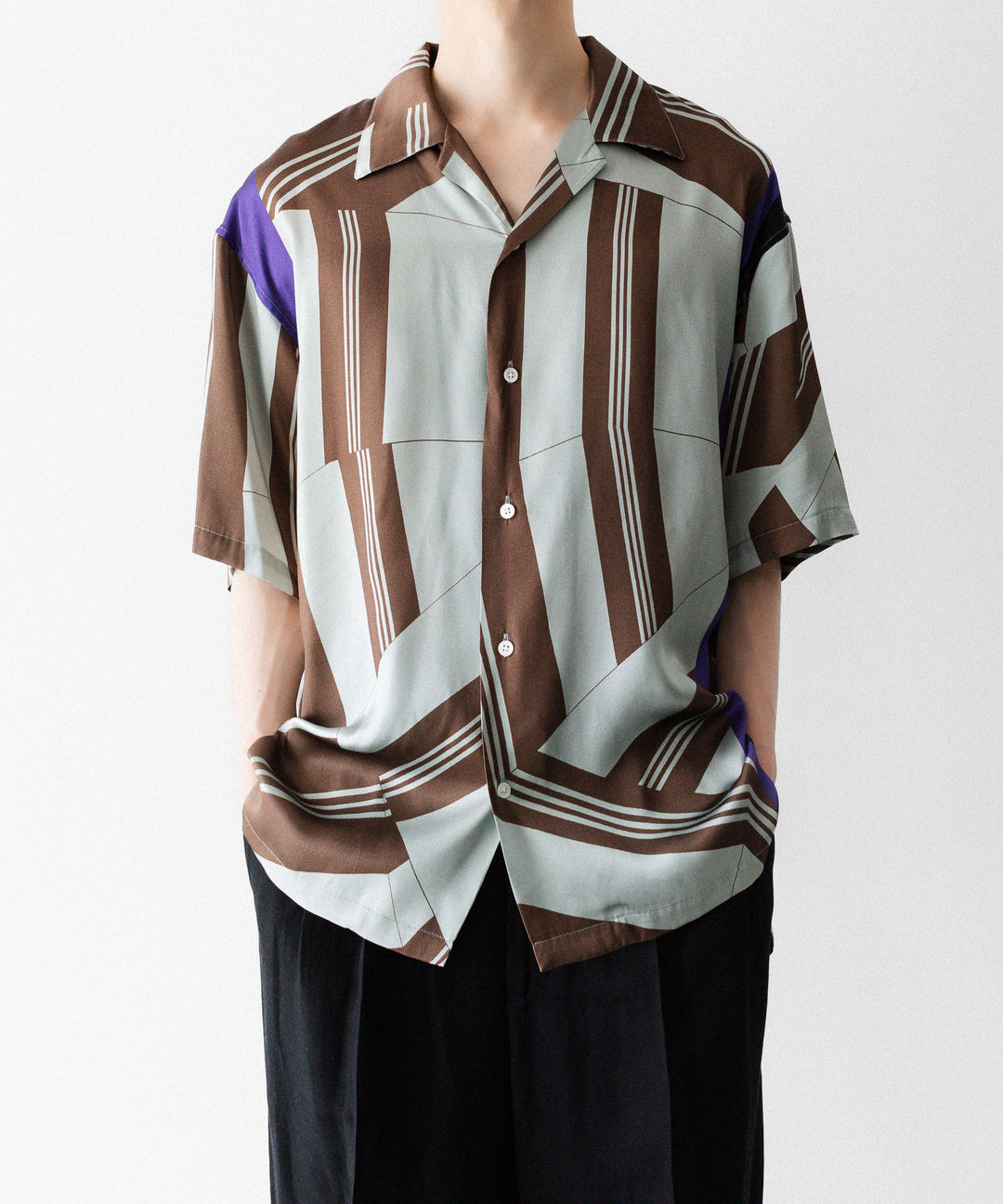 ANTHEM A-アンセムエーのCOLLAGE PRINTED OPEN COLLAR SHIRTのSAGE GREENの公式通販サイトsession福岡セレクトショップ