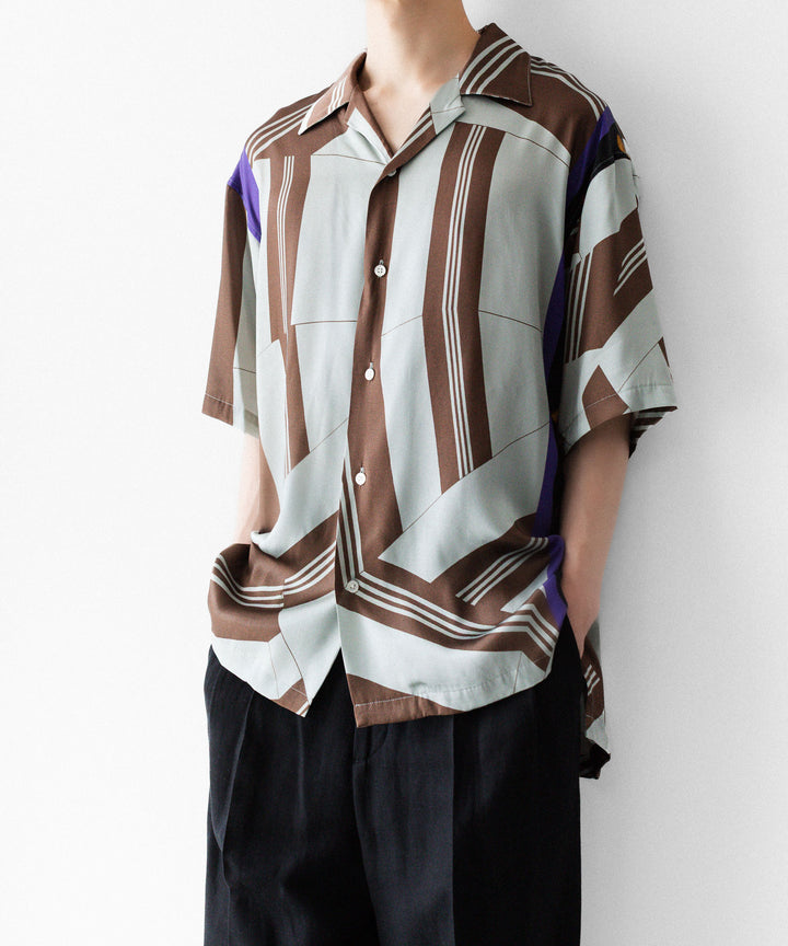 ANTHEM A-アンセムエーのCOLLAGE PRINTED OPEN COLLAR SHIRTのSAGE GREENの公式通販サイトsession福岡セレクトショップ