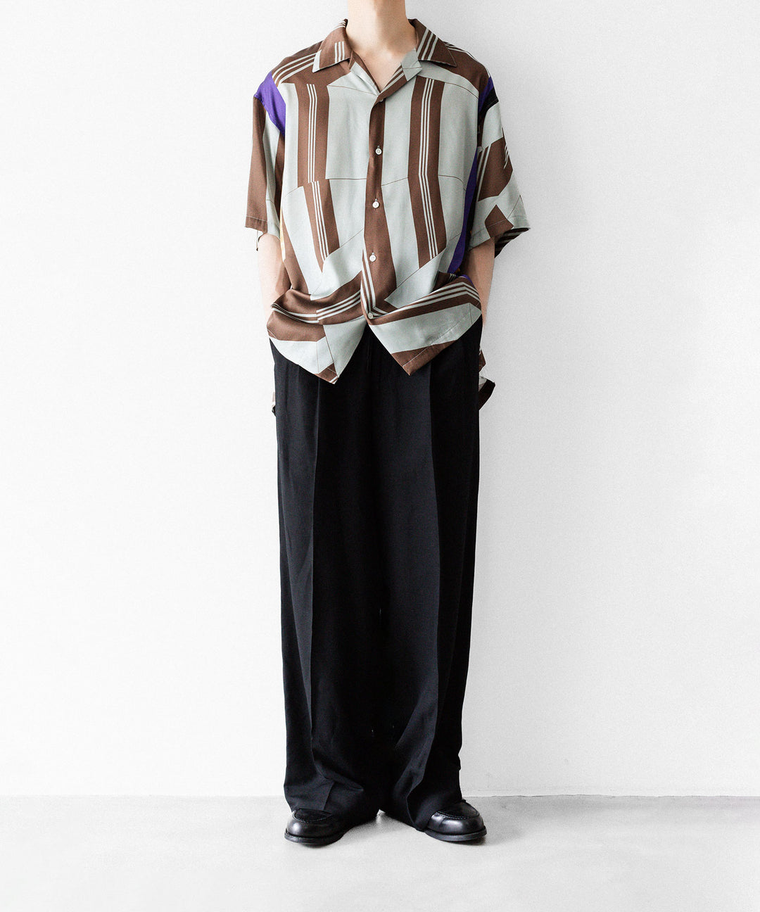 ANTHEM A-アンセムエーのCOLLAGE PRINTED OPEN COLLAR SHIRTのSAGE GREENの公式通販サイトsession福岡セレクトショップ
