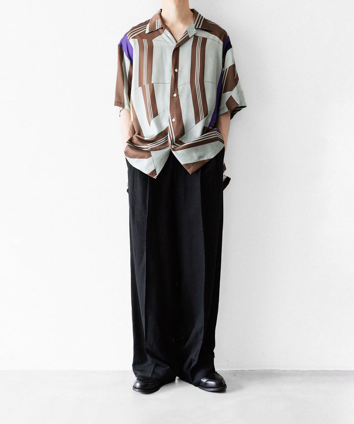 ANTHEM A-アンセムエーのCOLLAGE PRINTED OPEN COLLAR SHIRTのSAGE GREENの公式通販サイトsession福岡セレクトショップ