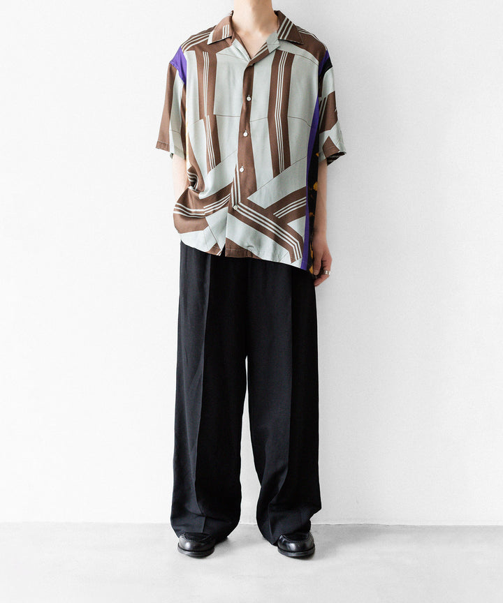 ANTHEM A-アンセムエーのCOLLAGE PRINTED OPEN COLLAR SHIRTのSAGE GREENの公式通販サイトsession福岡セレクトショップ