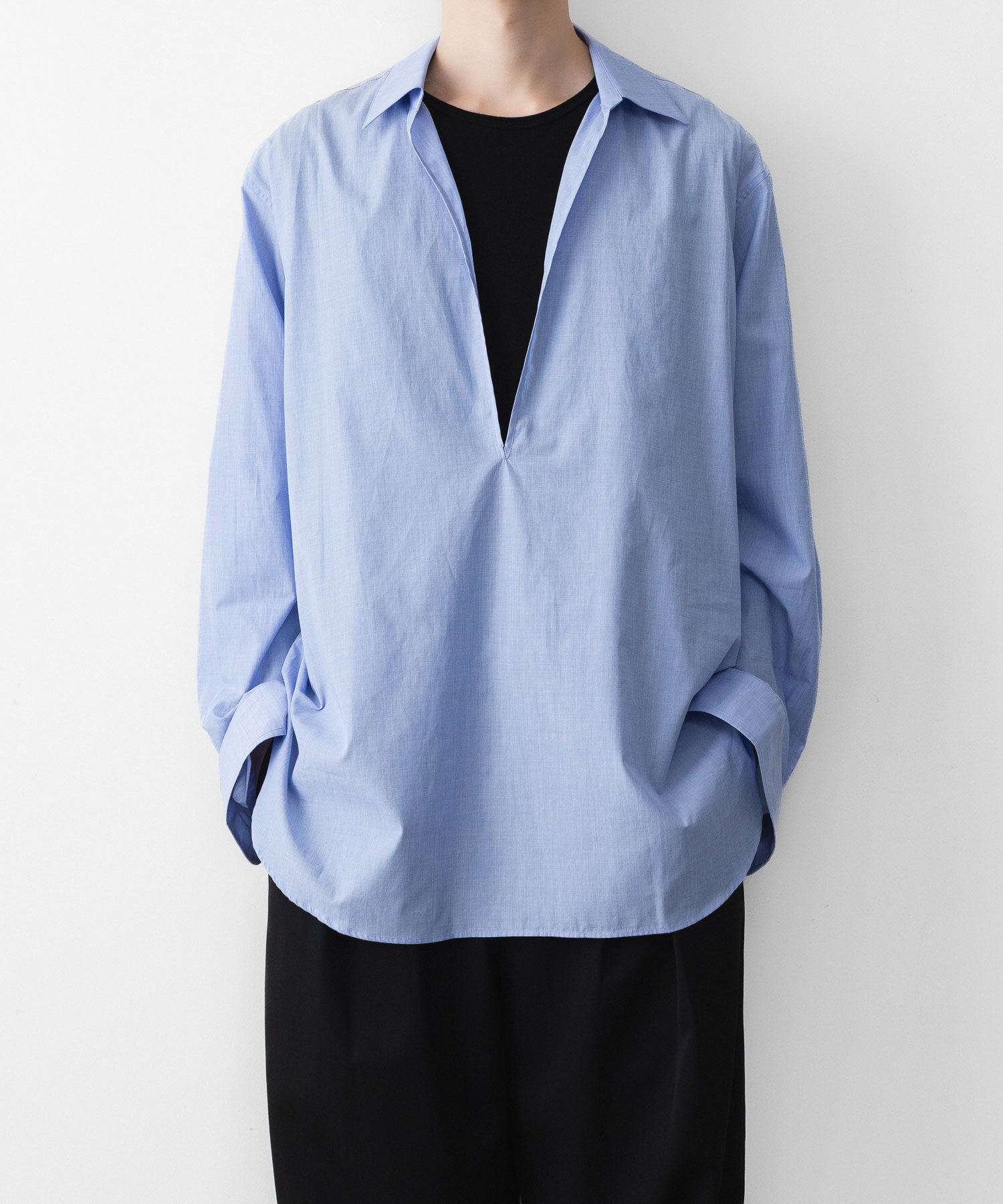 ssstein / シュタイン】SMOOTH COTTON OVERSIZED SKIPPER SHIRT - BLUE