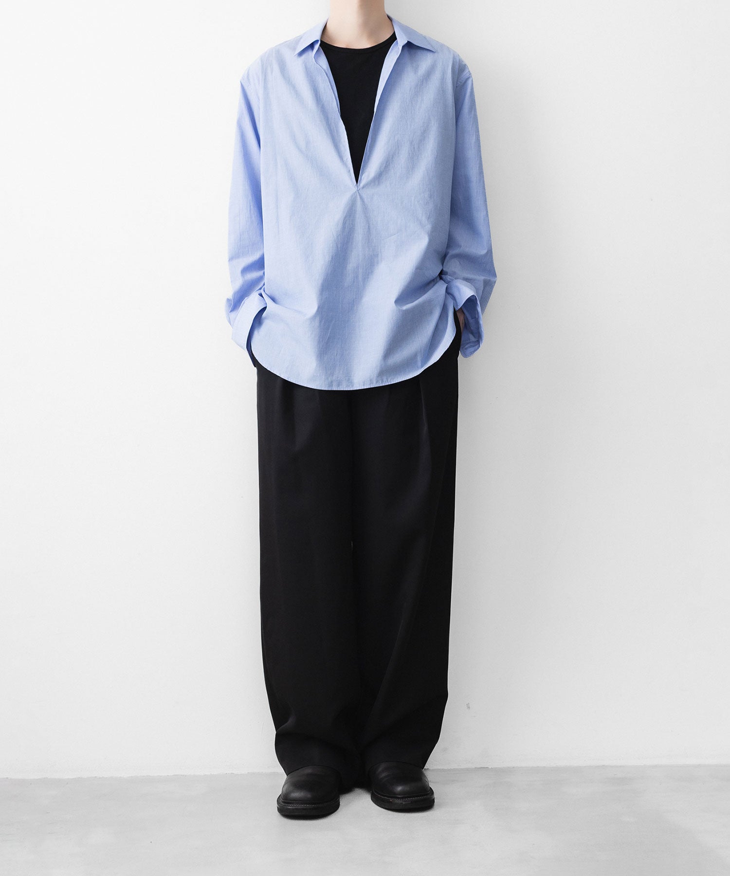 ssstein / シュタイン】SMOOTH COTTON OVERSIZED SKIPPER SHIRT - BLUE