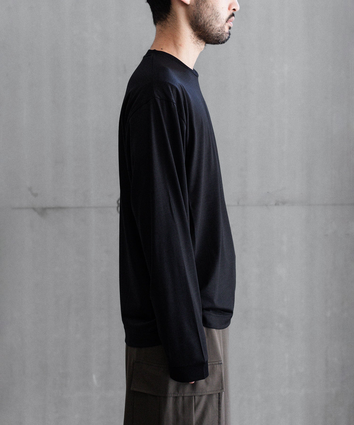 【KANEMASA PHIL.】36G WOOL L/S TEE - BLACK